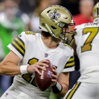 Saints quarterback Trevor Siemian drops back to pass against the Buccaneers during the first half in New Orleans on Sunday. | USA TODAY / VIA REUTERS
