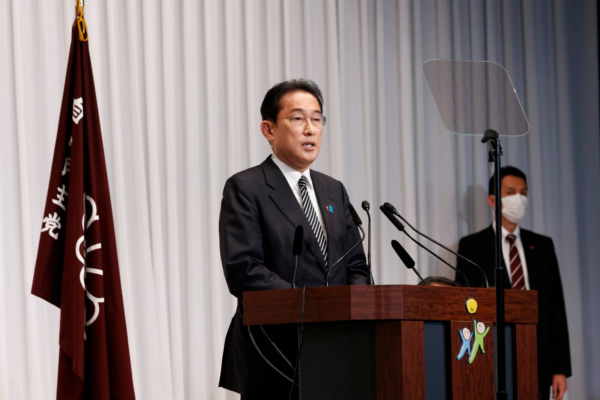 Prime Minister Fumio Kishida speaks during a news conference at the Liberal Democratic Party's headquarters after the LDP won a majority of seats in the Lower House, in Tokyo on Monday. | POOL / VIA REUTERS