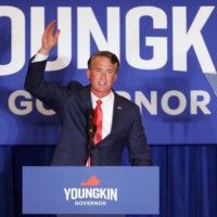 Glenn Youngkin, who looked set to win the Virginia Republican gubernatorial election, speaks during his election night party at a hotel in Chantilly, Virginia, on Tuesday. | REUTERS