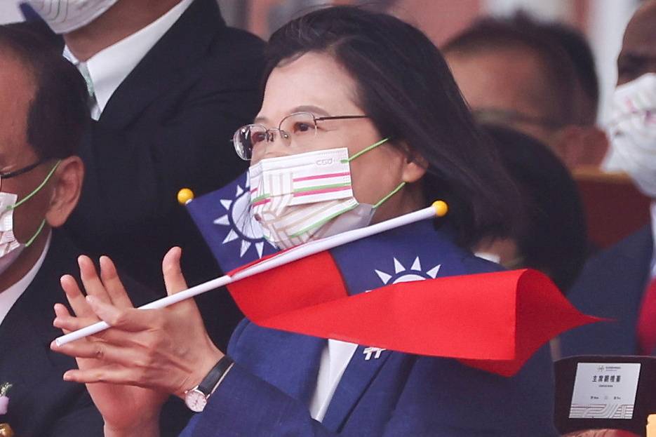 Taiwan's President Tsai Ing-wen applauds during the national day celebration in Taipei on Oct. 10. | REUTERS