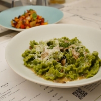 Lina Stores’ mafaldini verde with wild mushrooms and Grana Padano cheese | ROBBIE SWINNERTON