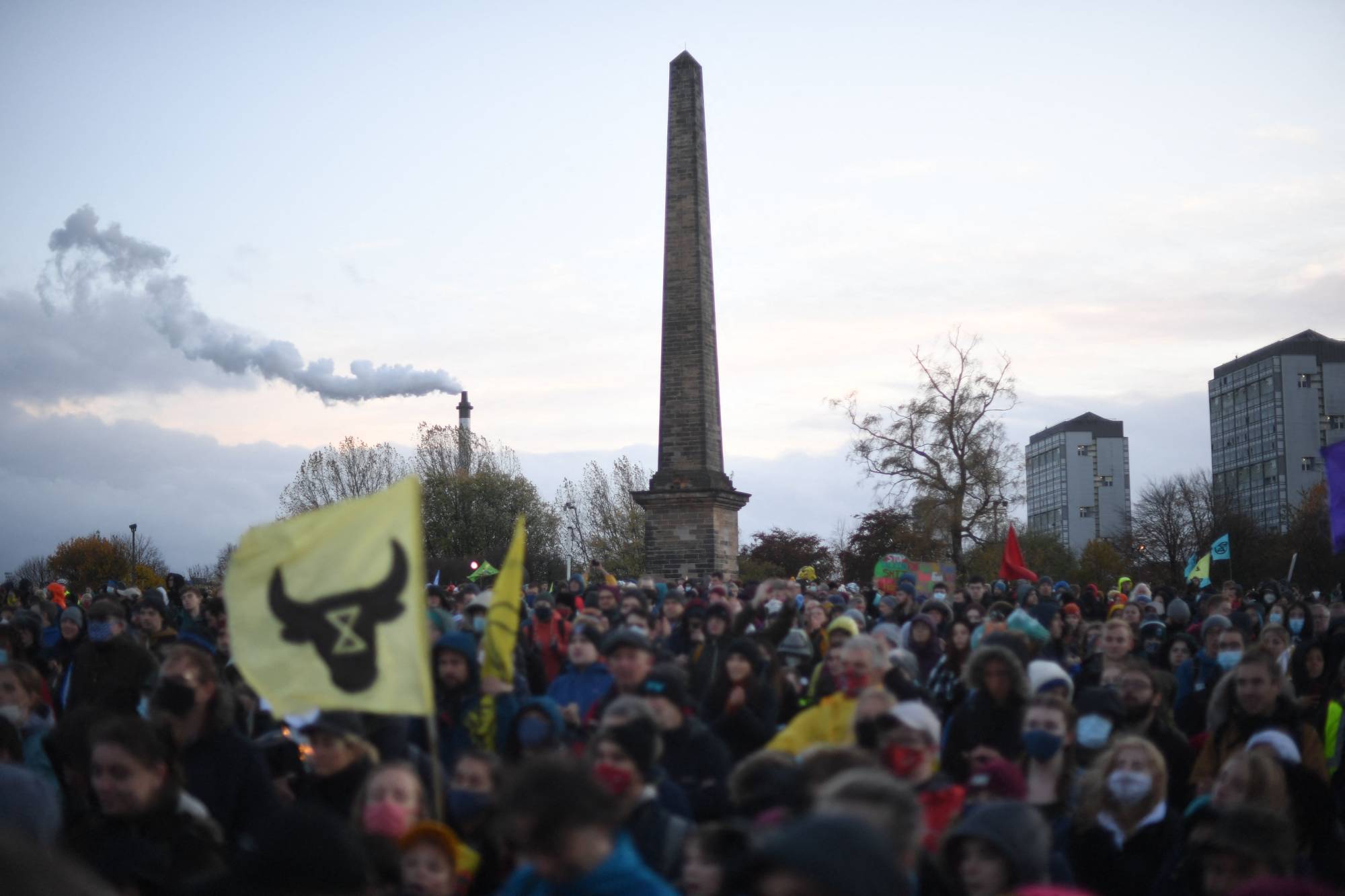 Protesters gather in Glasgow on Saturday. | AFP-Jiji