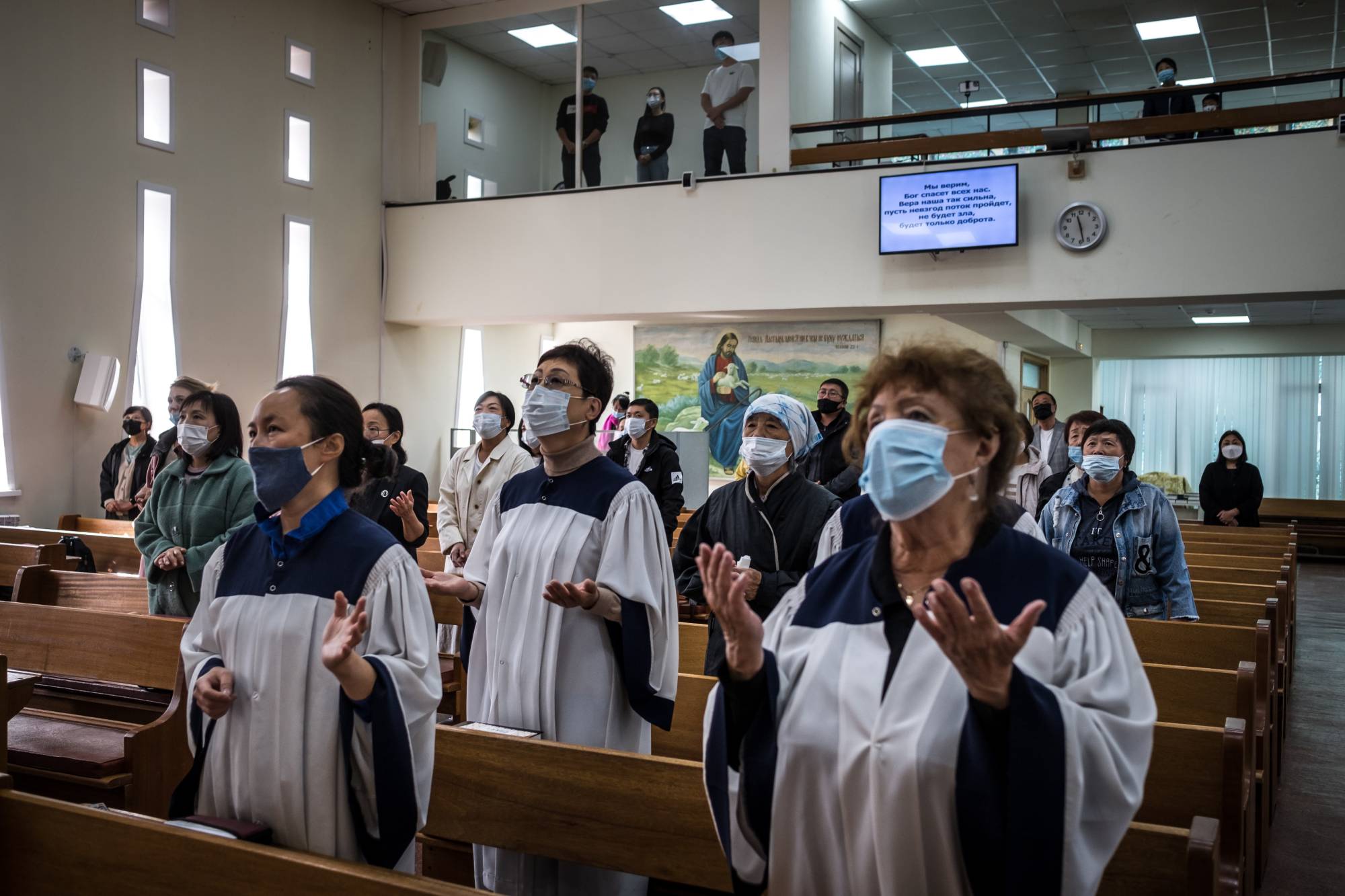 A service at the Presbyterian Christian church, which is run by a South Korean pastor, in Yuzhno-Sakhalinsk, Russia, on Oct. 3 on the island of Sakhalin, on Russia’s eastern edge. | Sergey Ponomarev/The New York Times