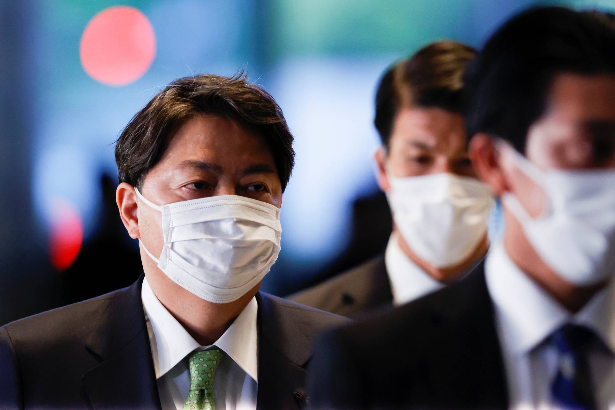New Foreign Minister Yoshimasa Hayashi arrives at the Prime Minister's Office in Tokyo on Wednesday. | REUTERS