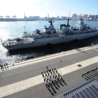 The German Navy frigate Bayern docked at the International Cruise Terminal in Tokyo, on Nov. 5 | POOL / VIA REUTERS