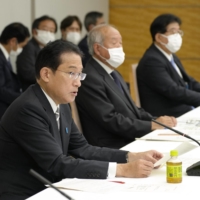 Prime Minister Fumio Kishida speaks at an economic policy meeting at the Prime Minister\'s Office in Tokyo last week. | KYODO