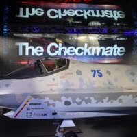 A mockup of Russia\'s recently unveiled \"Checkmate\" stealth warplane at the 2021 Dubai Airshow. Seven Russian and two Chinese warplanes entered South Korea\'s air defense identification zone on Friday. | AFP-JIJI