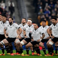 New Zealand\'s All-Blacks perform their traditional Haka before the Autumn Nations Series rugby union match between France and New Zealand at the Stade de France in Saint-Denis, near Paris, on Saturday. New Zealand lost to France by a score of 40-25. | AFP-JIJI