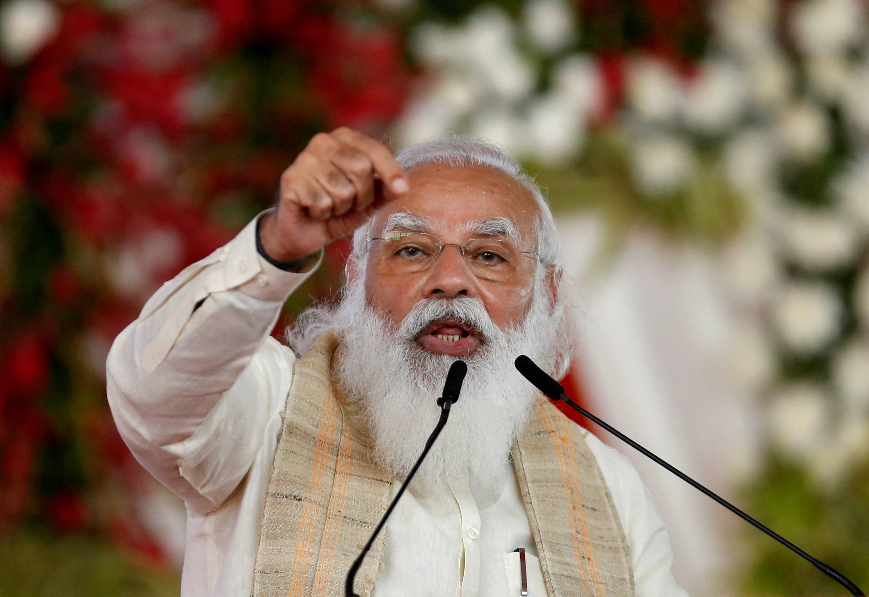 Indian Prime Minister Narendra Modi addresses a gathering in Ahmedabad, India, in March.  | REUTERS 