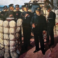 A painting of Adm. Heihachiro Togo on the bridge of the Japanese battleship Mikasa before the Battle of Tsushima during the Russo-Japanese War in 1905 | TOJO SHOTARO / PUBLIC DOMAIN
