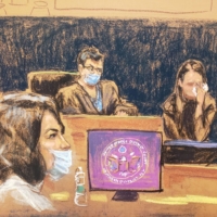 Witness \"Jane\" testifies during Ghislaine Maxwell\'s trial on charges of sex trafficking, in a courtroom sketch in New York City, U.S., November 30, 2021.  | REUTERS