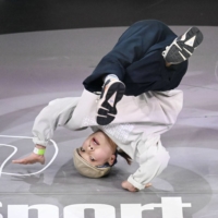 Ayumi Fukushima competes in the women\'s competition of the breakdancing world championships in Paris on Saturday. | KYODO