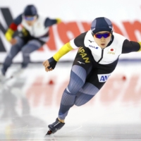 Miho Takagi skates during the women 1,500 World Cup event in Salt Lake City on Sunday. | REUTERS / VIA KYODO
