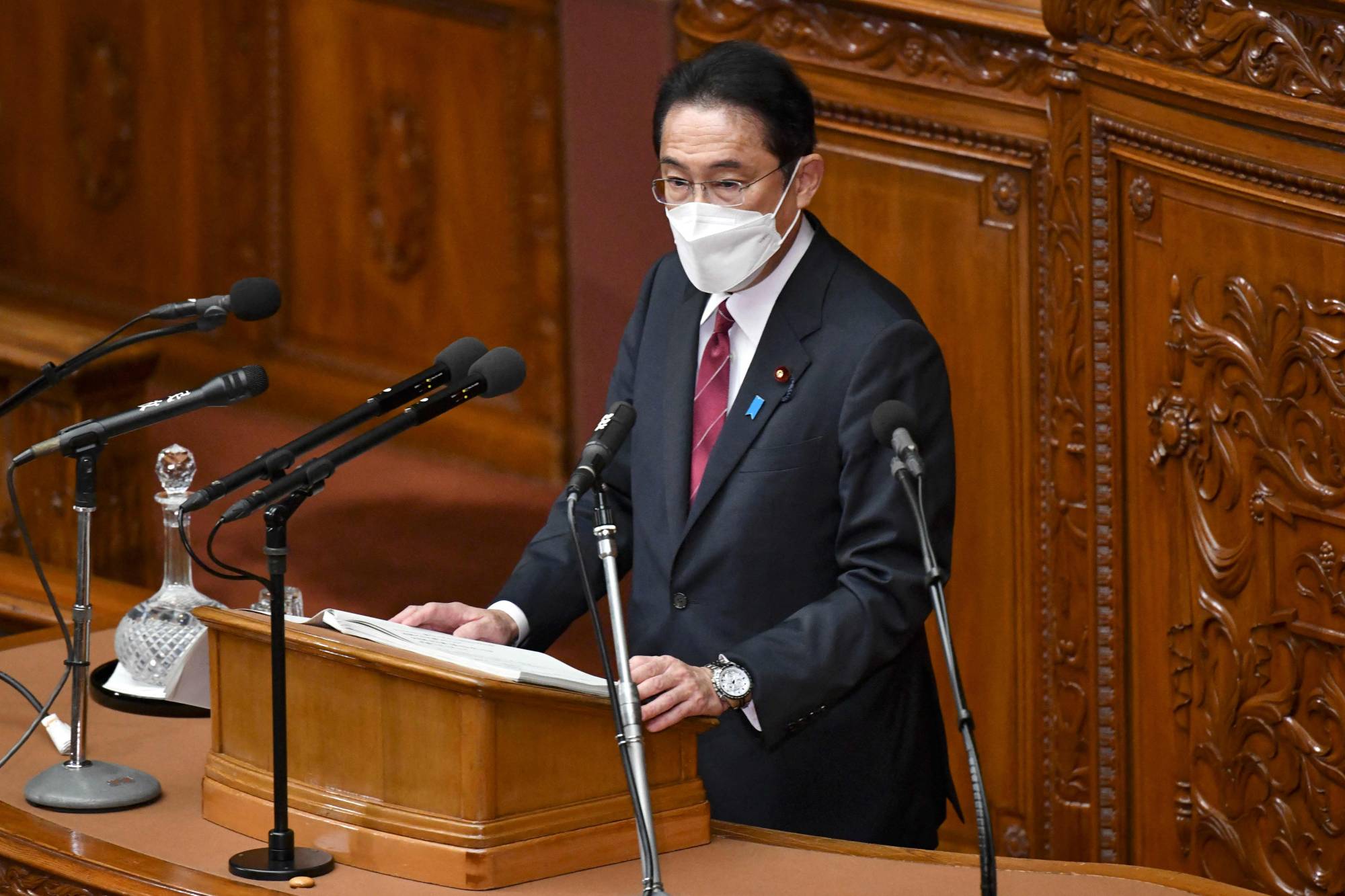 Prime Minister Fumio Kishida delivers a policy speech in the parliament in Tokyo on Monday.  | AFP-JIJI