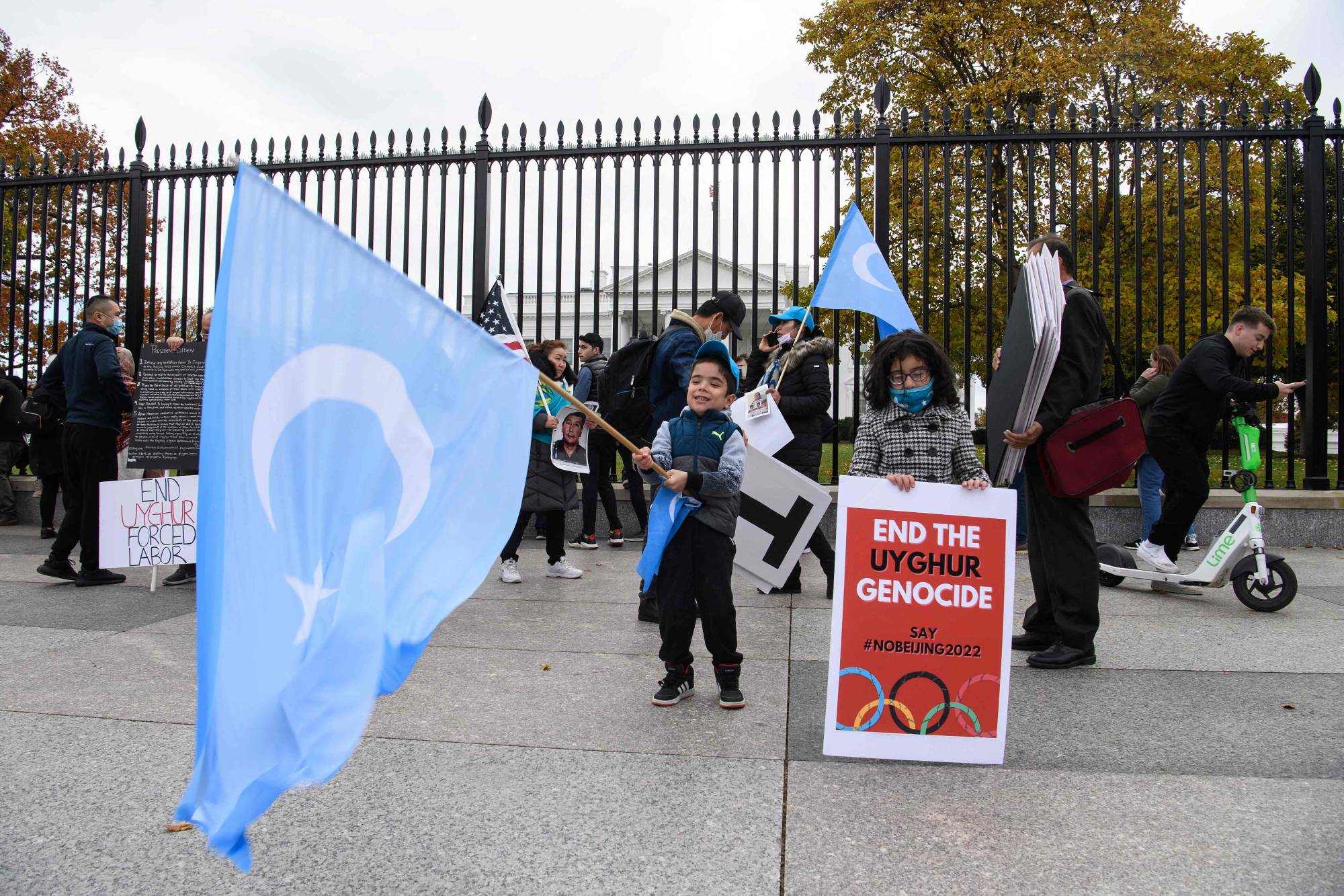 Uyghur demonstrators protest in front of the White House in Washington on Nov. 14. | AFP-JIJI