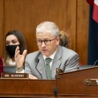Representative Patrick McHenry, a Republican of North Carolina and ranking member of the House Financial Services Committee, speaks during a hearing in Washington, D.C., on Wednesday. | BLOOMBERG