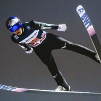 Ryoyu Kobayashi jumps during the World Cup event in Klingenthal, Germany on Sunday. Kobayashi finished in first place to record his second victory of the season.  | KYODO