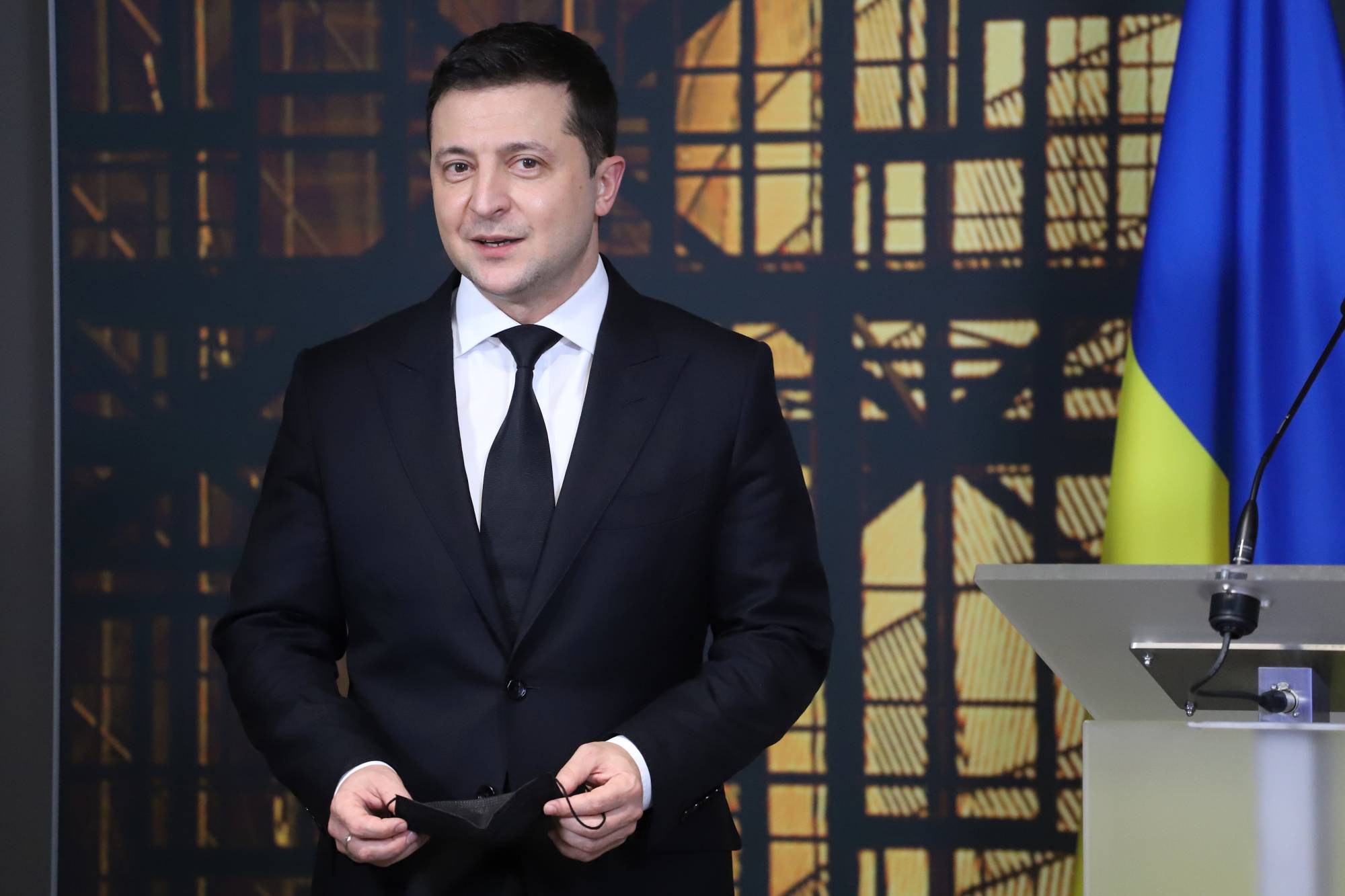 Volodymyr Zelenskyy, Ukraine's prime minister, at a news conference on the sidelines of the Eastern Partnership Summit at the Europa building in Brussels, on Wednesday | Bloomberg 