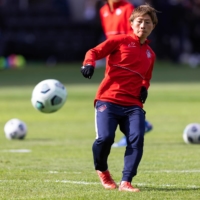 Spirit forward Kumi Yokoyama warms up before a game against the Red Stars at Lynn Family Stadium in Louisville, Kentucky, on Nov. 20. | USA TODAY / VIA REUTERS