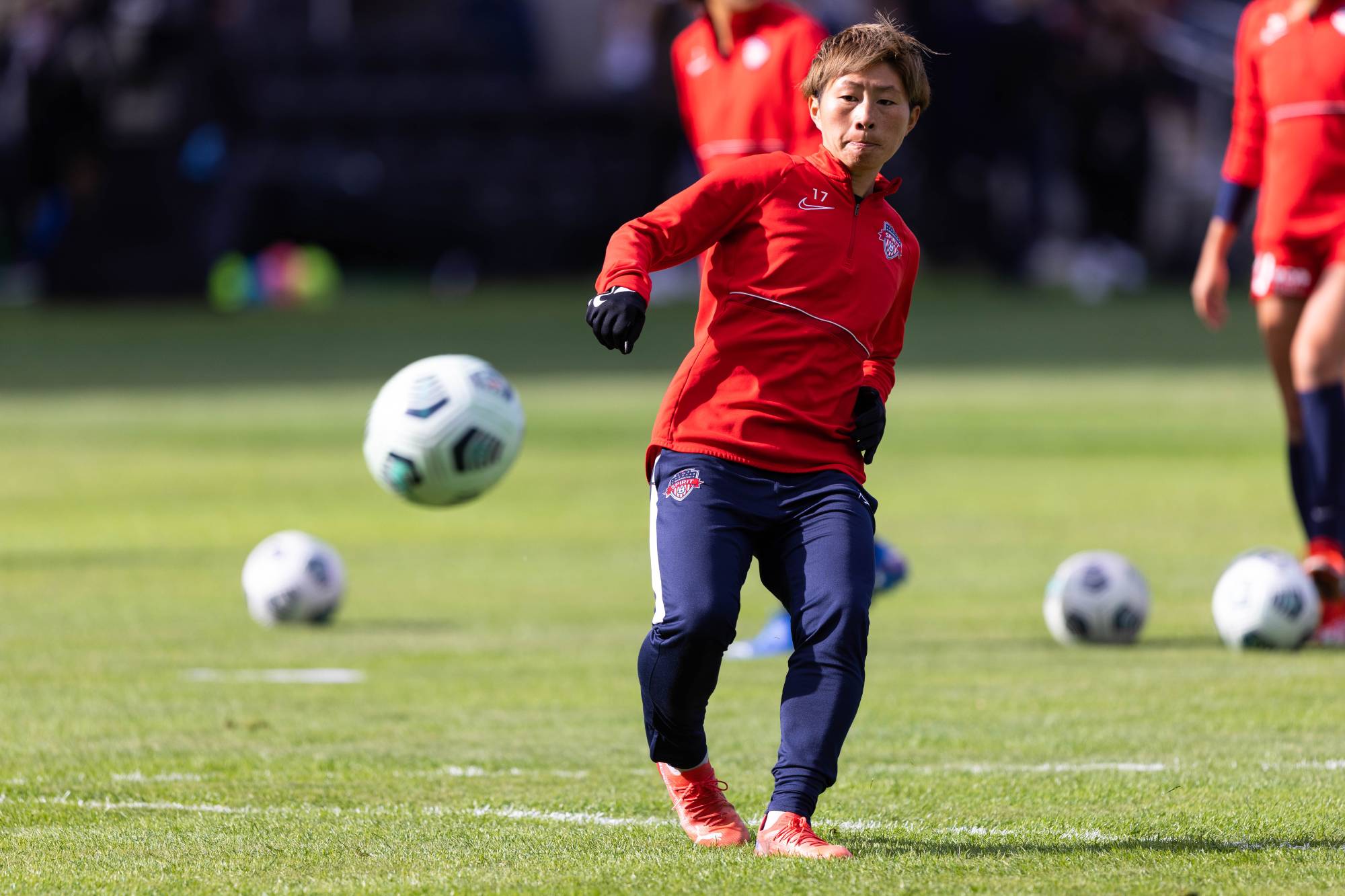 Spirit forward Kumi Yokoyama warms up before a game against the Red Stars at Lynn Family Stadium in Louisville, Kentucky, on Nov. 20. | USA TODAY / VIA REUTERS
