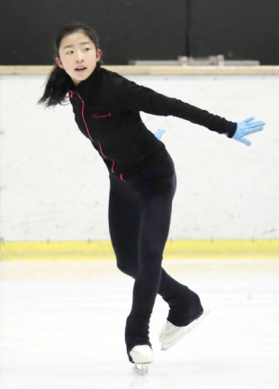 Figure skater Mone Chiba practices at Ice Rink Sendai in Sendai, Miyagi Prefecture, on Dec. 15. | KYODO