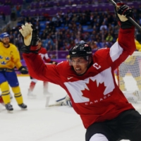 Canada\'s Sidney Crosby, a center for the Penguins in the NHL, celebrates after scoring against Sweden during the second period of the men\'s hockey gold medal game at the 2014 Sochi Winter Olympics.  | REUTERS