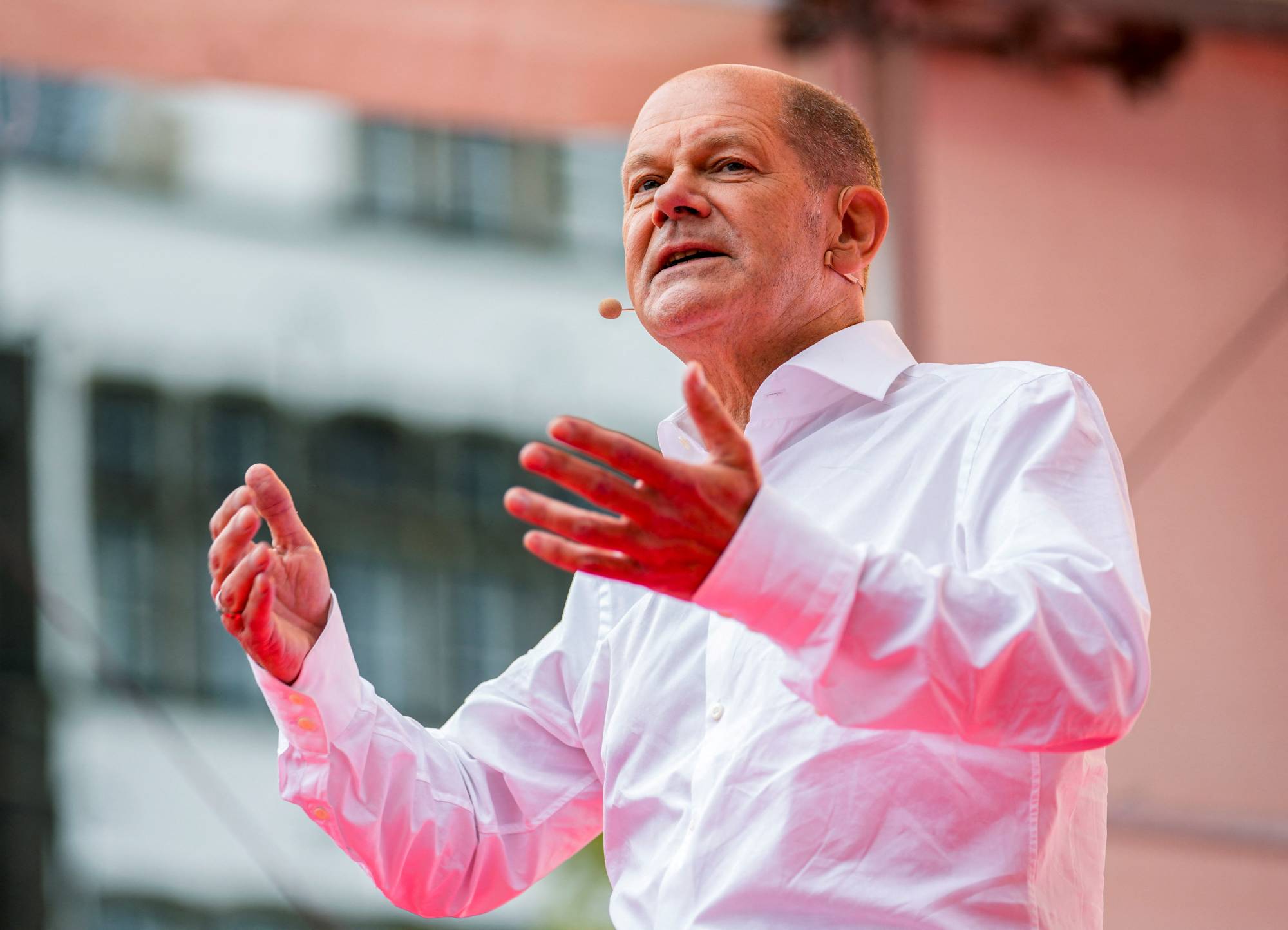 Olaf Scholz speaks during his party's final election campaign event, in Cologne, Germany, on Sep. 24. | REUTERS