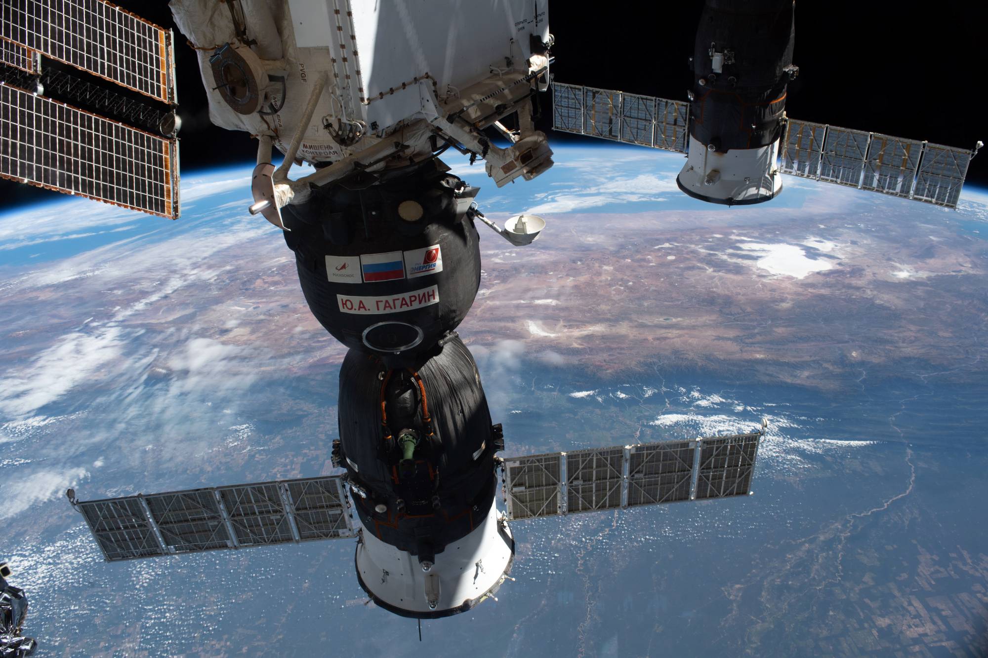 A Soyuz spacecraft docked with the International Space Station on May 3. When the space shuttle program ended, the Soyuz was American astronauts' only ride to space for nearly a decade.  | NASA VIA THE NEW YORK TIMES