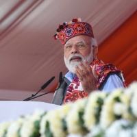 Indian Prime Minister Narendra Modi speaks during a ceremony in Mandi, India, on Dec. 27. | INDIAN PRESS INFORMATION BUREAU / VIA AFP-JIJI