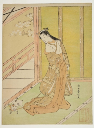 The Third Princess, a character from Murasaki Shikibu’s 'The Tale of Genji,' as an ukiyo-e by Suzuki Harunobu, c. 1766. | GIFT FROM JAMES A. MICHENER, 1991. HONOLULU MUSEUM OF ART / PUBLIC DOMAIN 