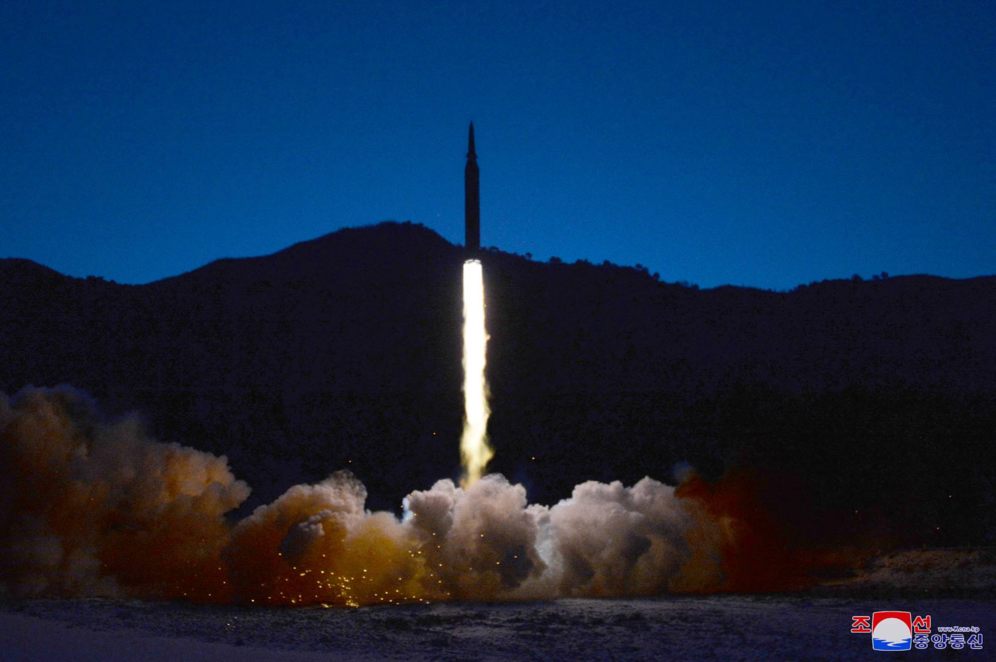 A North Korean missile is launched from an undisclosed location in the country on Tuesday.  | KCNA / VIA REUTERS