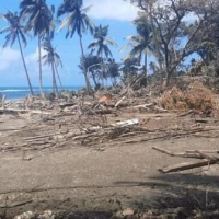 A view of a beach and debris following volcanic eruption and tsunami, in Nuku\'alofa, Tonga on Tuesday. | MARIAN KUPU / BROADCOM BROADCASTING FM87.5 / VIA REUTERS