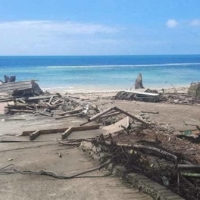 A view of a beach and debris following volcanic eruption and tsunami, in Nuku\'alofa, Tonga on Tuesday. | MARIAN KUPU / BROADCOM BROADCASTING FM87.5 / VIA REUTERS 