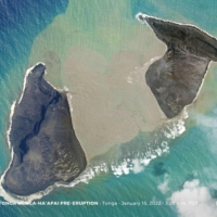 A pre-eruption ocean slick above the Hunga Tonga-Hunga Ha\'apai volcano on Saturday. | 2022 PLANET LABS PBC / VIA AFP-JIJI