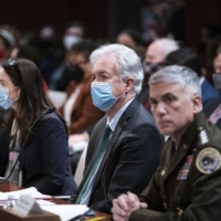 William Burns (center), the CIA director, testifies on Capitol Hill in Washington in October 2021. The CIA and government scientists have for months been working to find the cause of so-called Havana syndrome, involving chronic ailments reported by intelligence officers and diplomats, but the incidents remain unexplained. | AL DRAGO / THE NEW YORK TIMES