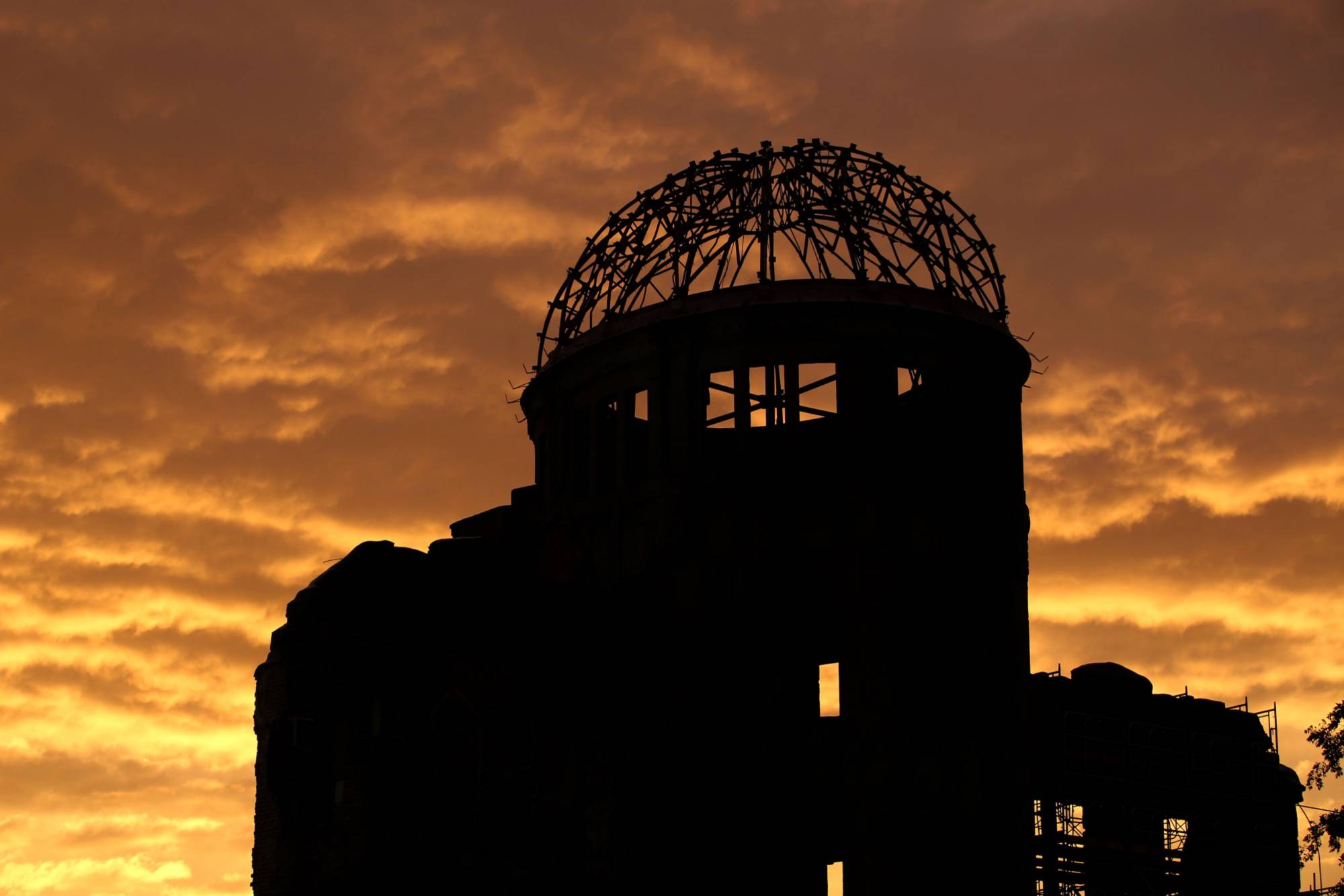 The silhouette of the Atomic Bomb Dome in Hiroshima.  | BLOOMBERG