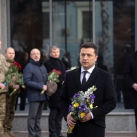 Ukrainian President Volodymyr Zelenskyy takes part in an event at the Memorial Bell, located on the territory of the Ministry of Defense in Kyiv, on Jan. 20.

 | UKRAINIAN PRESIDENT PRESS SERVICE / VIA AFP-JIJI