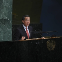 Chinese Foreign Minister Wang Yi  addresses the United Nations General Assembly, at the U.N. headquarters in New York, Sept. 21, 2017. | CHANG W. LEE / THE NEW YORK TIMES
