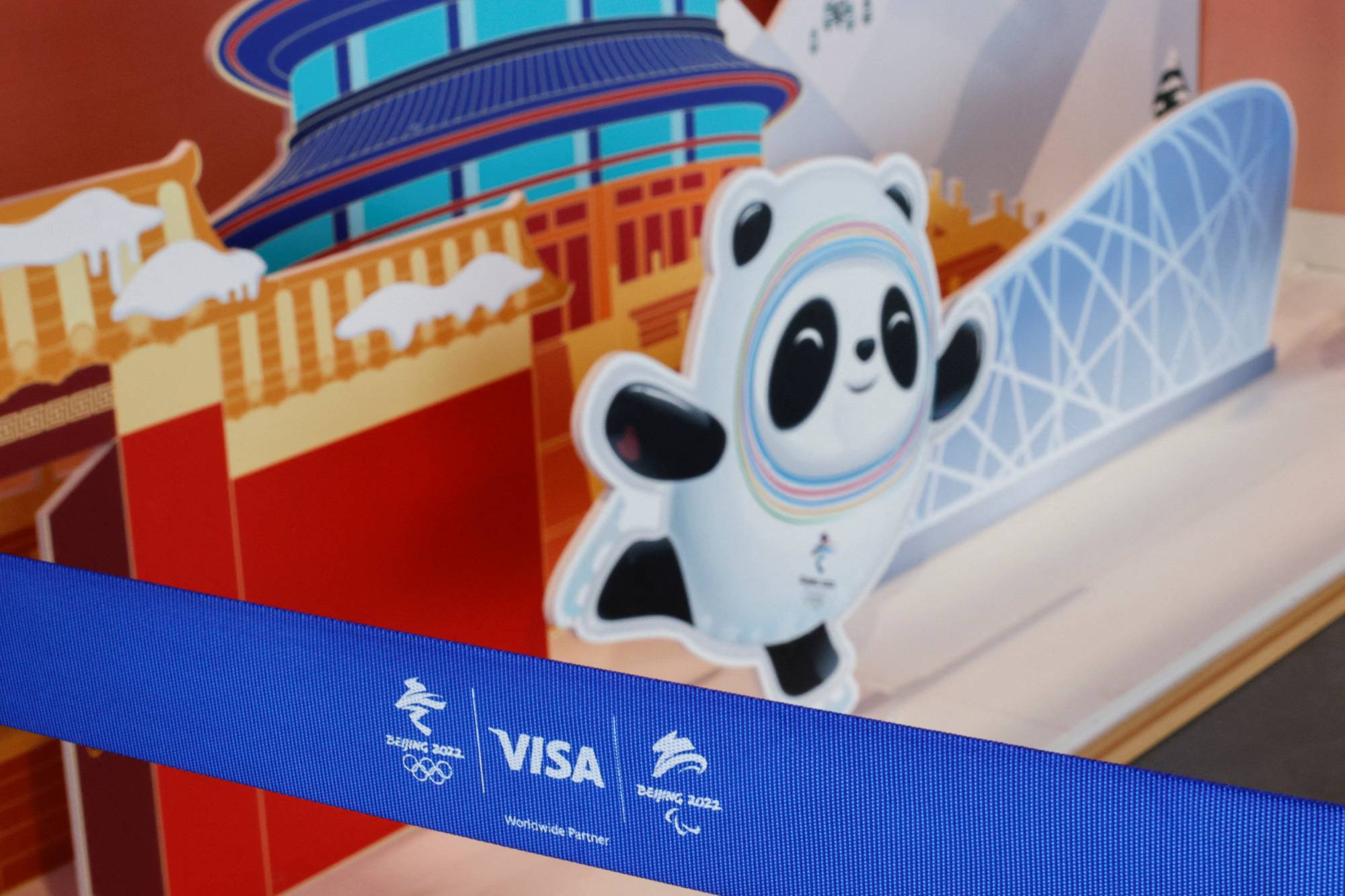 The logo of Olympics sponsor Visa at a souvenir shop at the main press center for the Beijing Olympics | Reuters