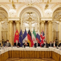 Representatives attend a meeting of the joint commission on negotiations aimed at reviving the Iran nuclear deal in Vienna in this image released last month.  | EU DELEGATION IN VIENNA / VIA AFP-JIJI