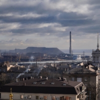 The Azovstal Steel and Iron Works on the horizon in Mariupol, Ukraine | BLOOMBERG
