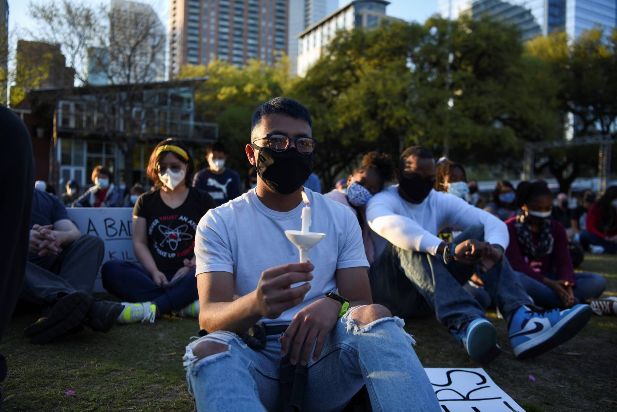 People protest against violence targeting Asian American people, in Houston, in March 2021.  | REUTERS