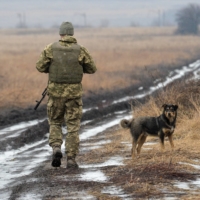 A service member of the Ukrainian armed forces patrols an area in the Donetsk region, Ukraine, on Tuesday. | REUTERS