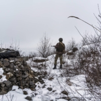 A Ukrainian soldier in Novotroitske, southern Ukraine, on Feb. 2 | BRENDAN HOFFMAN / THE NEW YORK TIMES