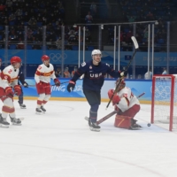 U.S. forward Ben Meyers celebrated scoring the Americans’ sixth goal. | JAMES HILL / NEW YORK TIMES