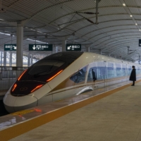 The high-speed railway linking Beijing and Zhangjiakou at Taizicheng Station in Zhangjiakou, China, in January | HIROKO MASUIKE / THE NEW YORK TIMES