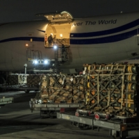 A shipment of equipment and defensive munitions from the United States arrives at Boryspil Airport, just outside Kyiv, on Jan. 25. | BRENDAN HOFFMAN / THE NEW YORK TIMES