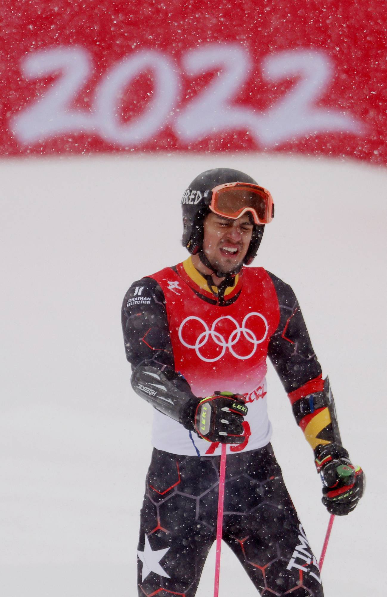 Yohan Goncalves Goutt of East Timor after his men's giant slalom run at the 2022 Beijing Winter Olympics on Sunday | Reuters