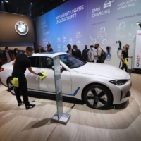 A BMW i4 electric vehicle on display at the IAA Munich Motor Show in Munich, Germany, in September | BLOOMBERG