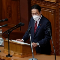 Prime Minister Fumio Kishida addresses the Lower House in December. Kishida told lawmakers in January that Japan’s diplomatic abilities will be tested over the course of the next 12 months.  | REUTERS